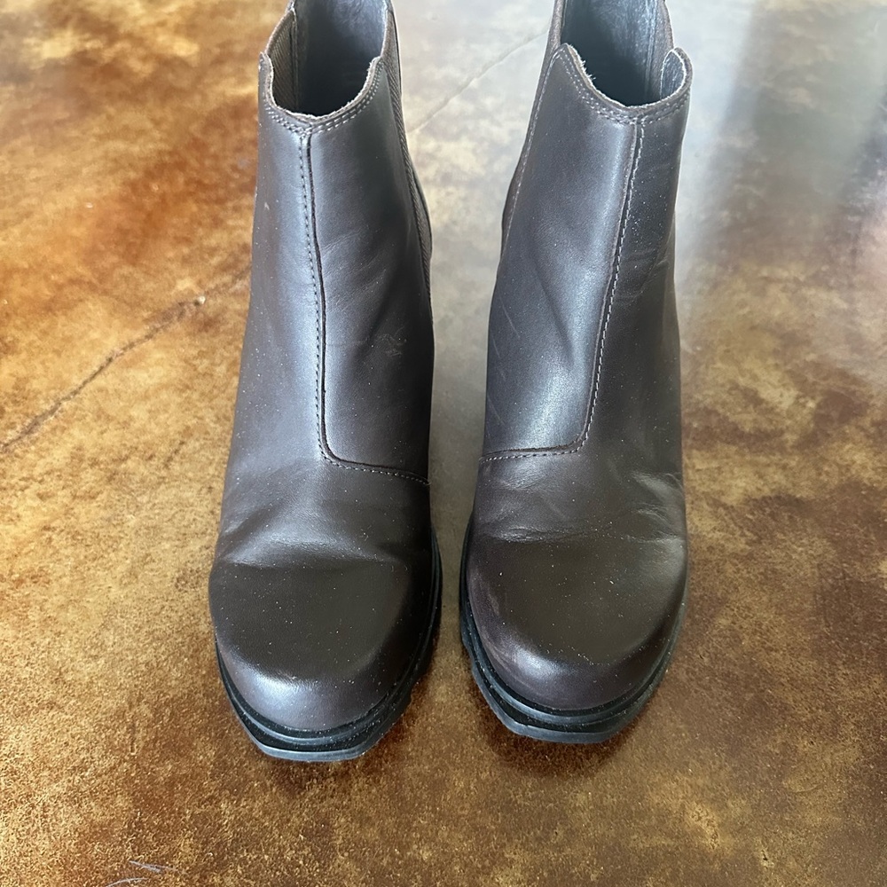 Sorel Dark Brown Leather Platform Ankle Booties
